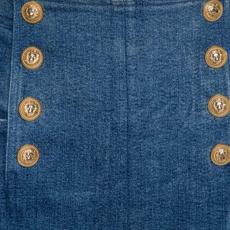 Pre Owned Balmain Blue Denim High Waist Paneled Bootcut Jeans L