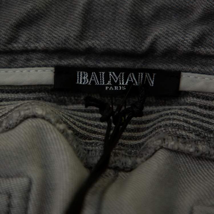 Pre Owned Balmain Grey Denim Biker Jeans M