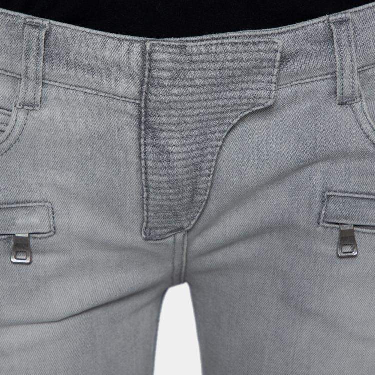 Pre Owned Balmain Grey Denim Biker Jeans M