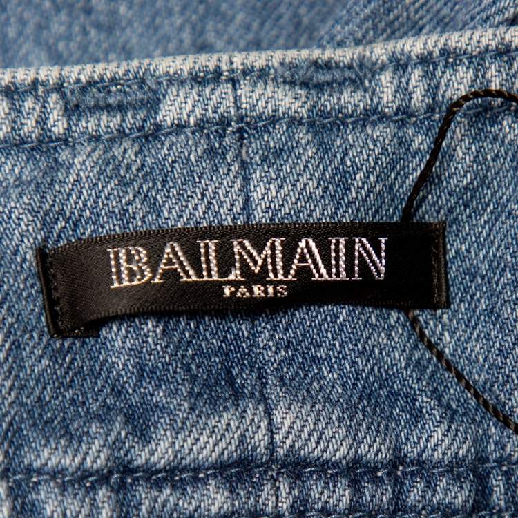 Pre Owned Balmain Blue Denim High Waist Destroyed Jeans M