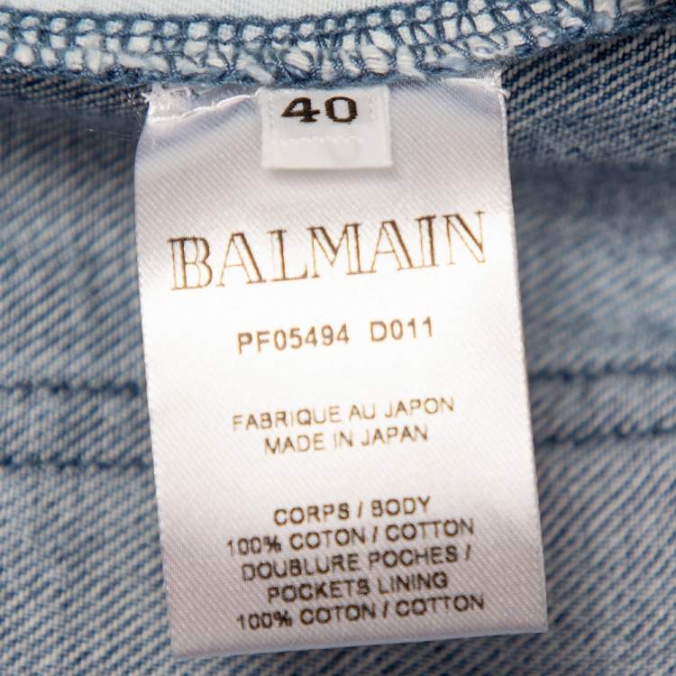 Pre Owned Balmain Blue Denim High Waist Destroyed Jeans M