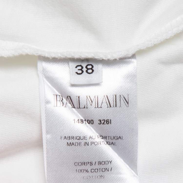 Pre Owned Balmain White Logo Printed Cotton Shoulder Button Detail Sleeveless T-Shirt M