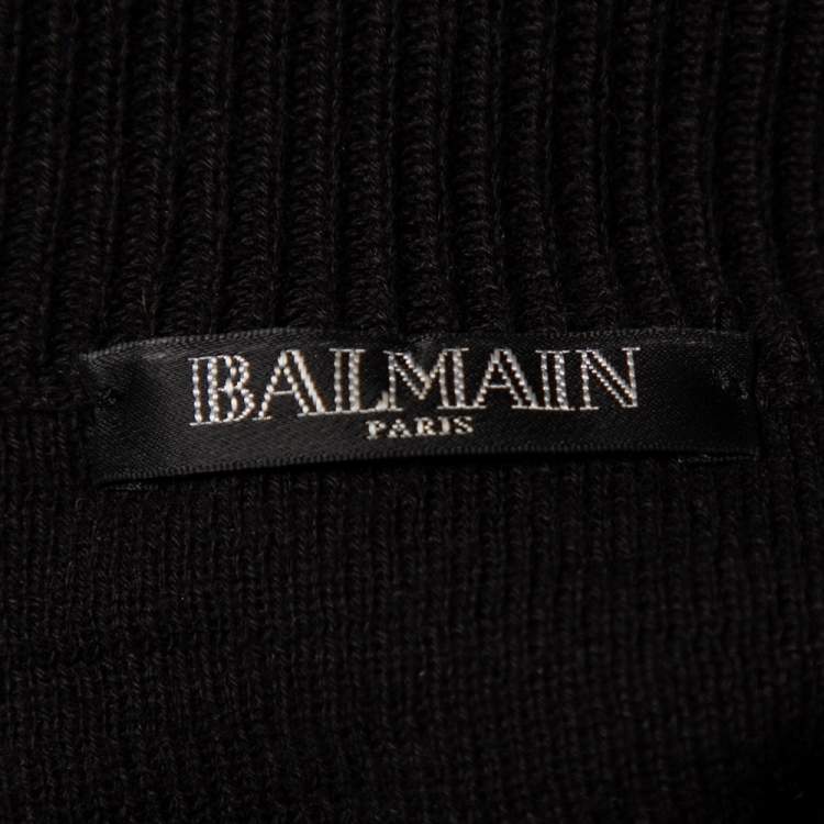 Pre Owned Balmain Black Lurex Knit Shoulder Button Detail Mini Dress M