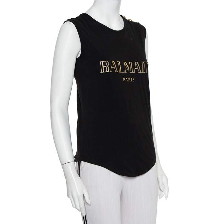 Balmain sleeveless logo discount printed cotton t-shirt