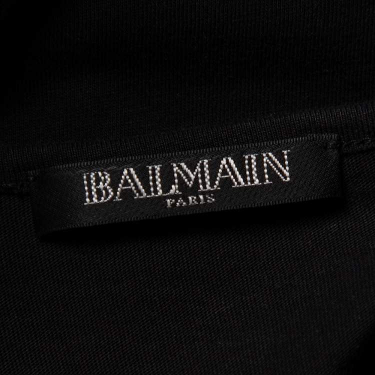 Pre Owned Balmain Black Logo Printed Cotton Shoulder Button Detail Sleeveless T-Shirt S