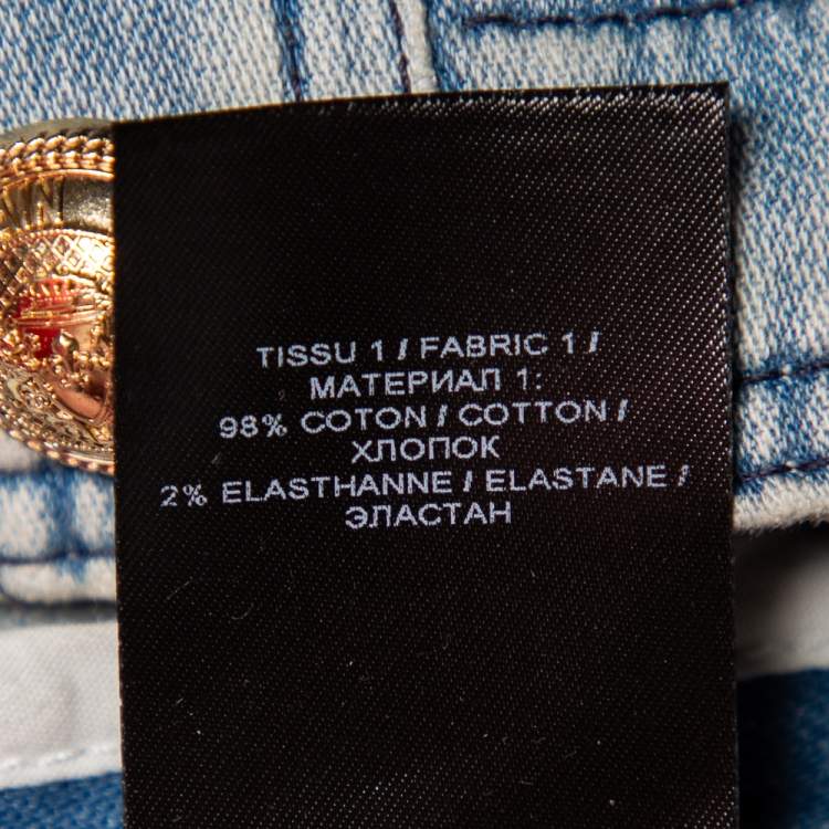 Pre Owned Balmain Blue Light Wash Denim Button Detail Mini Skirt M