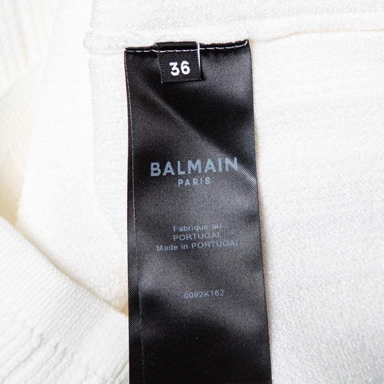Pre Owned Balmain White Rib Knit Button Embellished Cutaway Top S