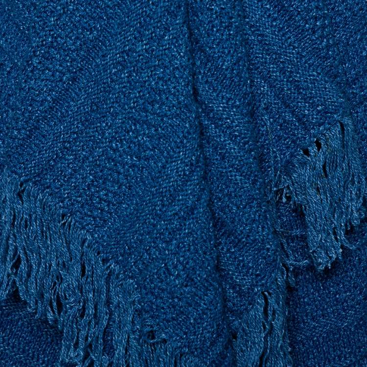 Pre Owned Balmain Blue Textured knit Fringed Open Front Jacket XL
