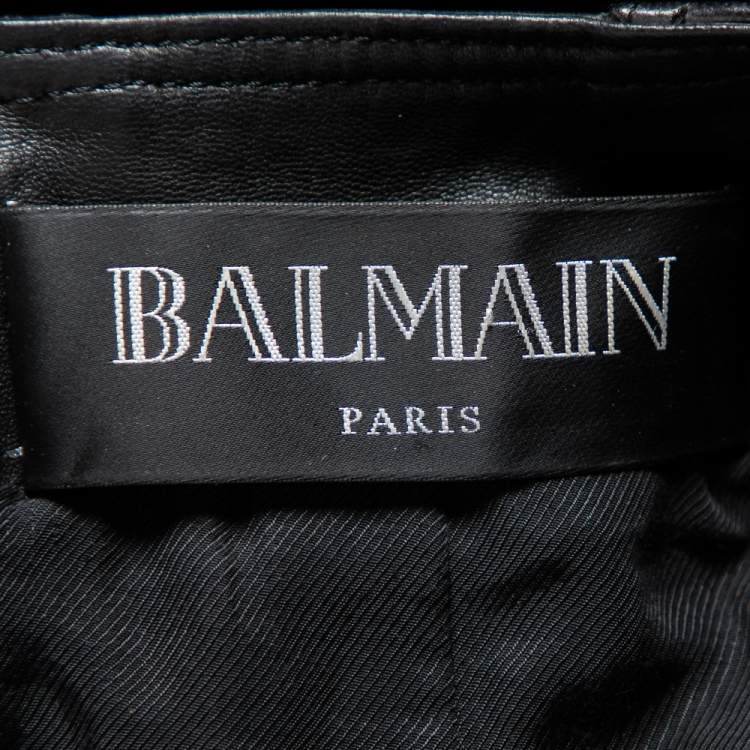 Pre Owned Balmain Black Leather Quilted Detail Short Sleeve Biker Jacket S