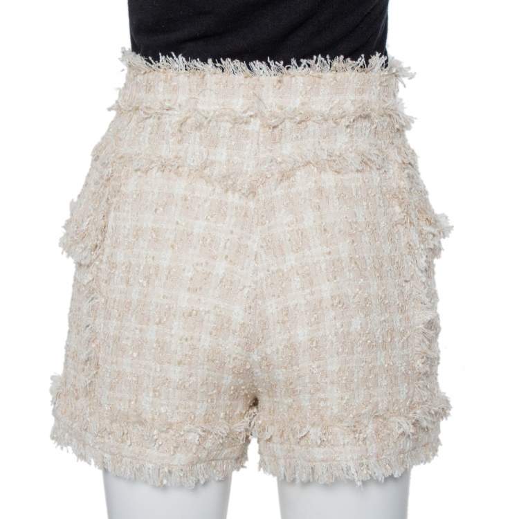 Pre Owned Balmain Cream Tweed Button Detail Shorts S