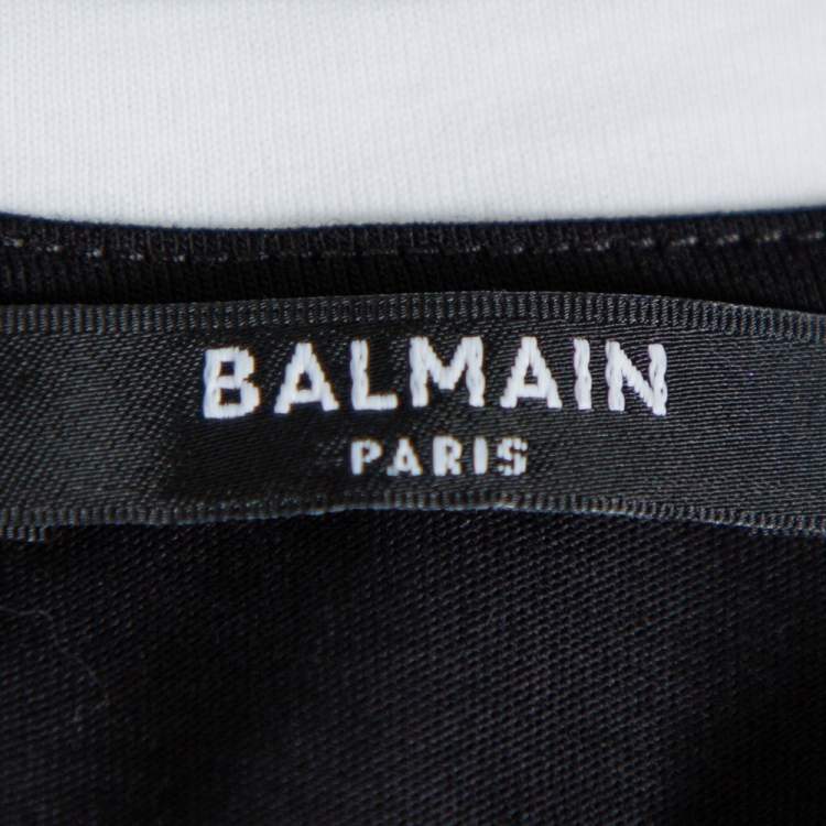 Pre Owned Balmain Black Logo Printed Cotton Crop Top XXS