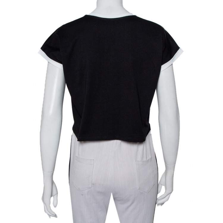 Pre Owned Balmain Black Logo Printed Cotton Crop Top XXS