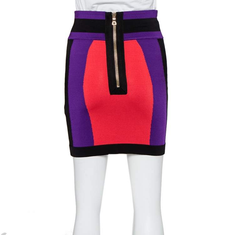 Pre Owned Balmain Colorblock Knit Mini Skirt S