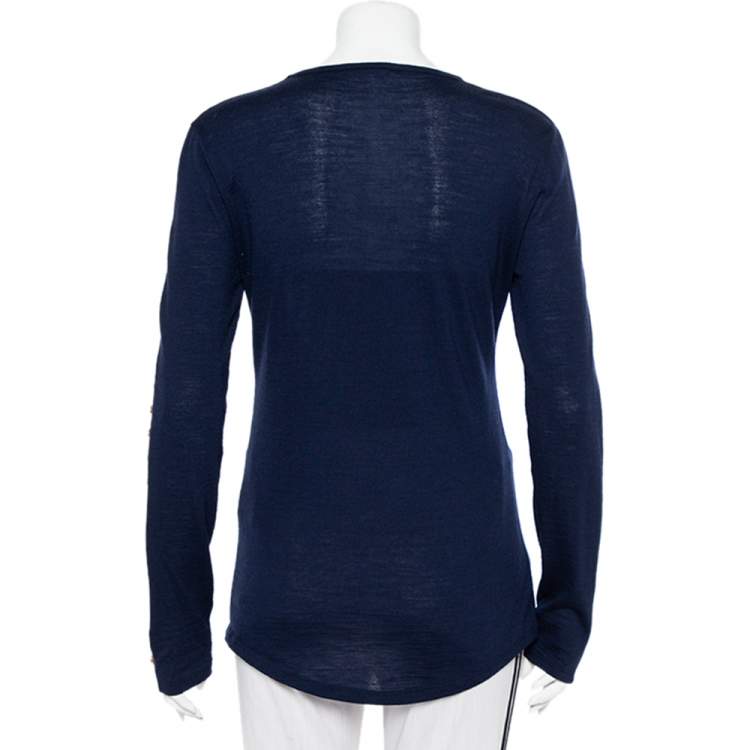 Pre Owned Balmain Navy Blue Wool Studded Detail Sweater L