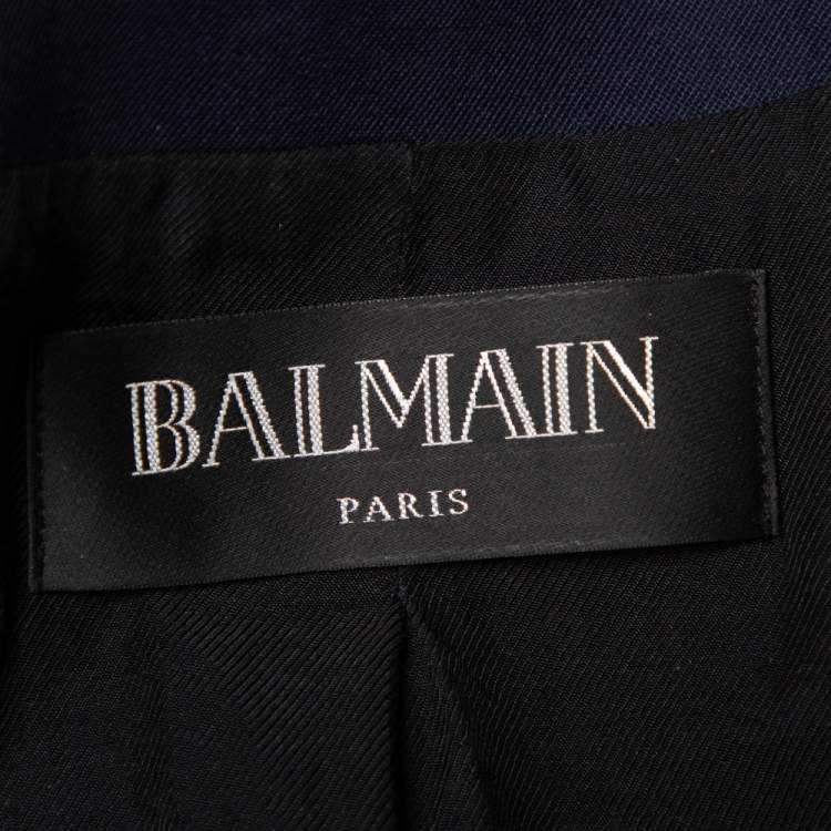 Pre Owned Balmain Navy Blue Wool Button Detail Double Breasted Blazer M