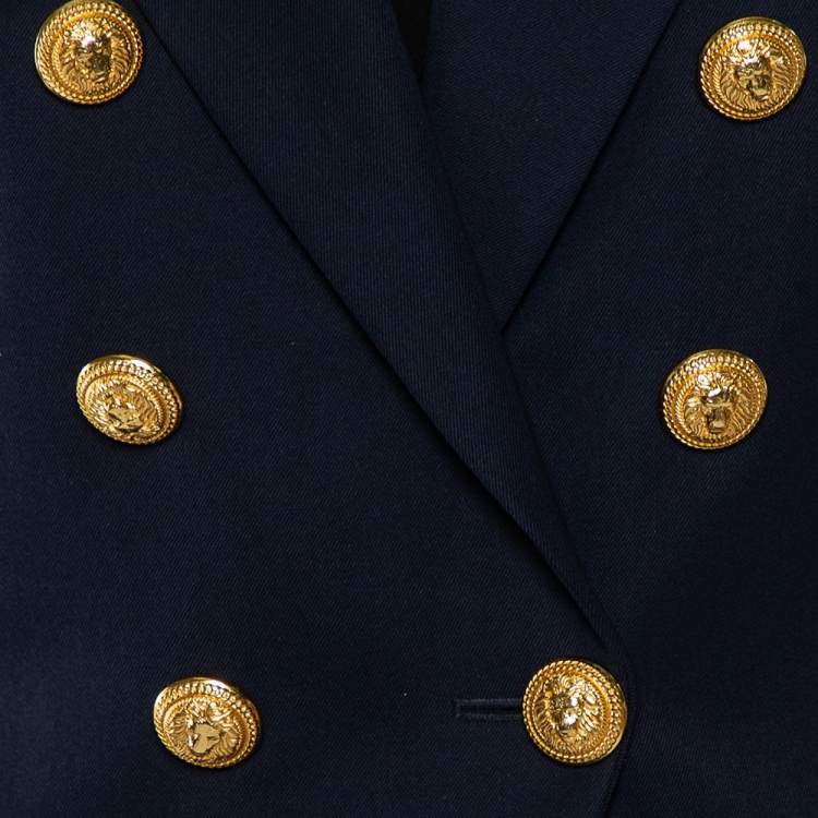 Pre Owned Balmain Navy Blue Wool Button Detail Double Breasted Blazer M