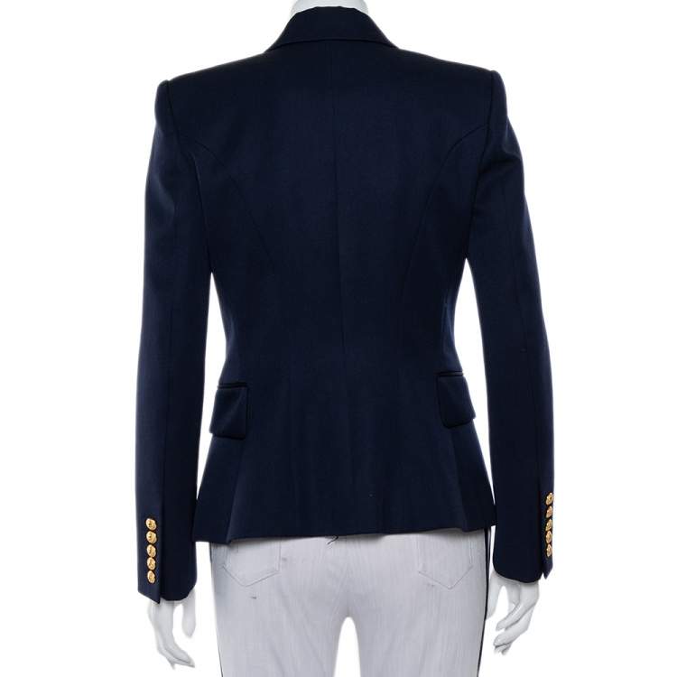 Pre Owned Balmain Navy Blue Wool Button Detail Double Breasted Blazer M