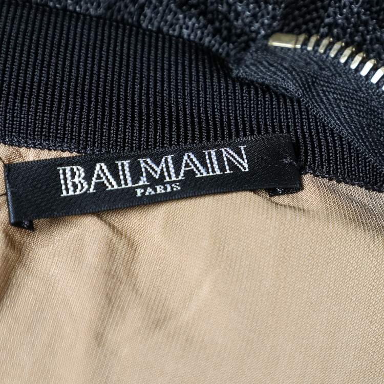 Pre Owned Balmain Black Perforated Stretch Knit Long Sleeve Dress S