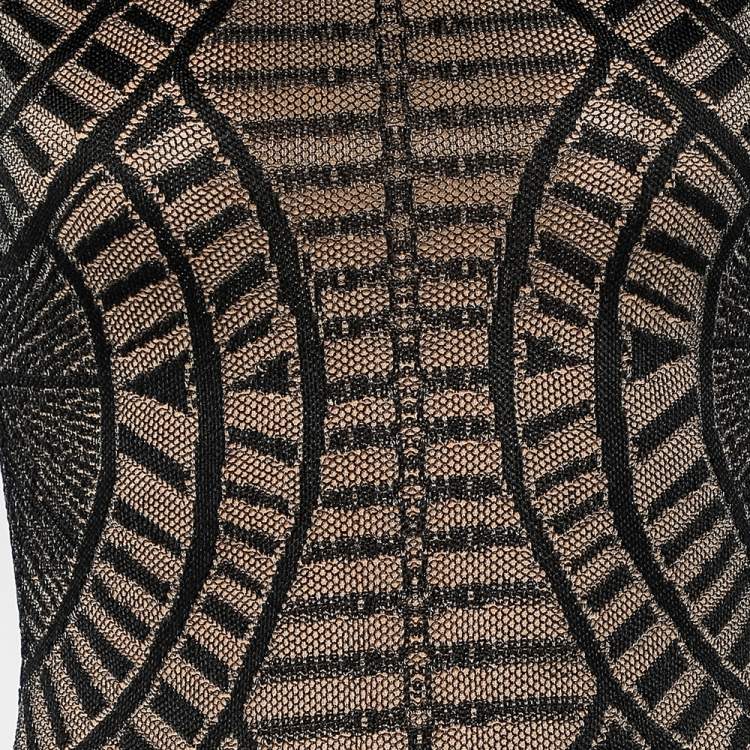 Pre Owned Balmain Black Perforated Stretch Knit Long Sleeve Dress S