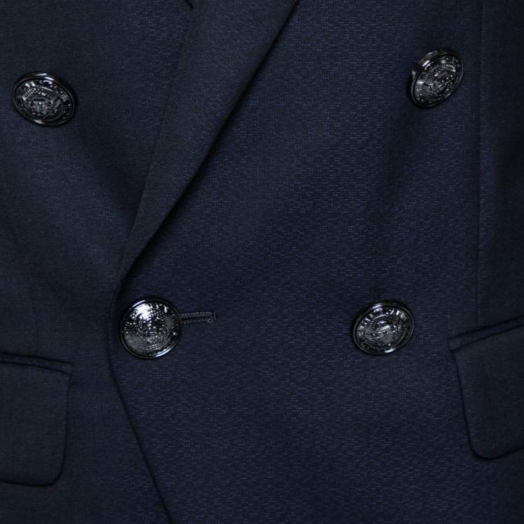 Pre Owned Balmain Navy Blue Textured Wool Double Breasted Blazer L