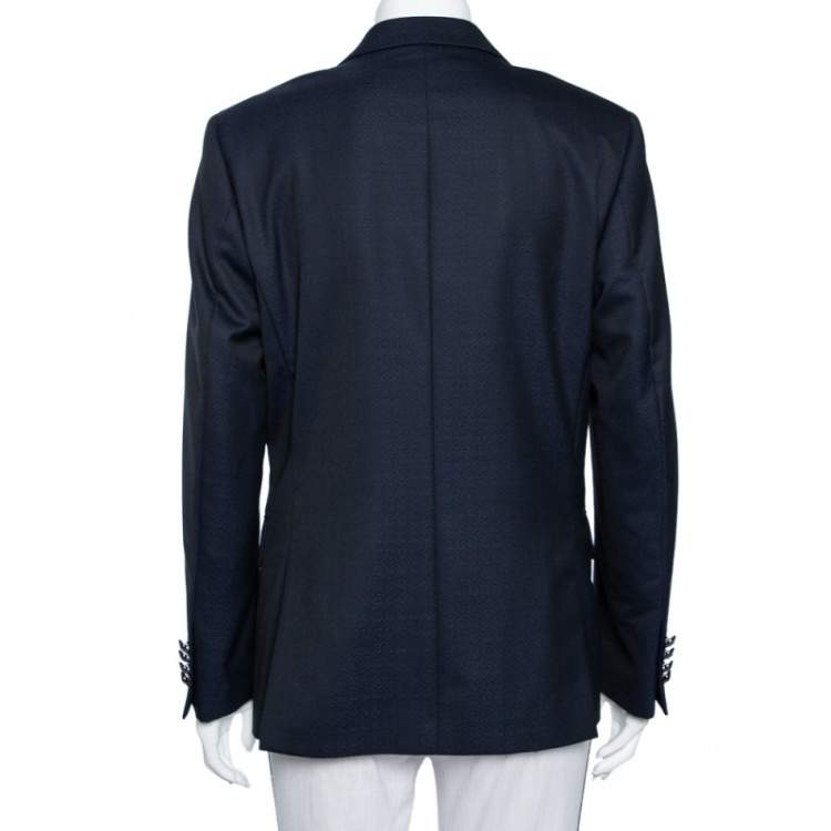Pre Owned Balmain Navy Blue Textured Wool Double Breasted Blazer L