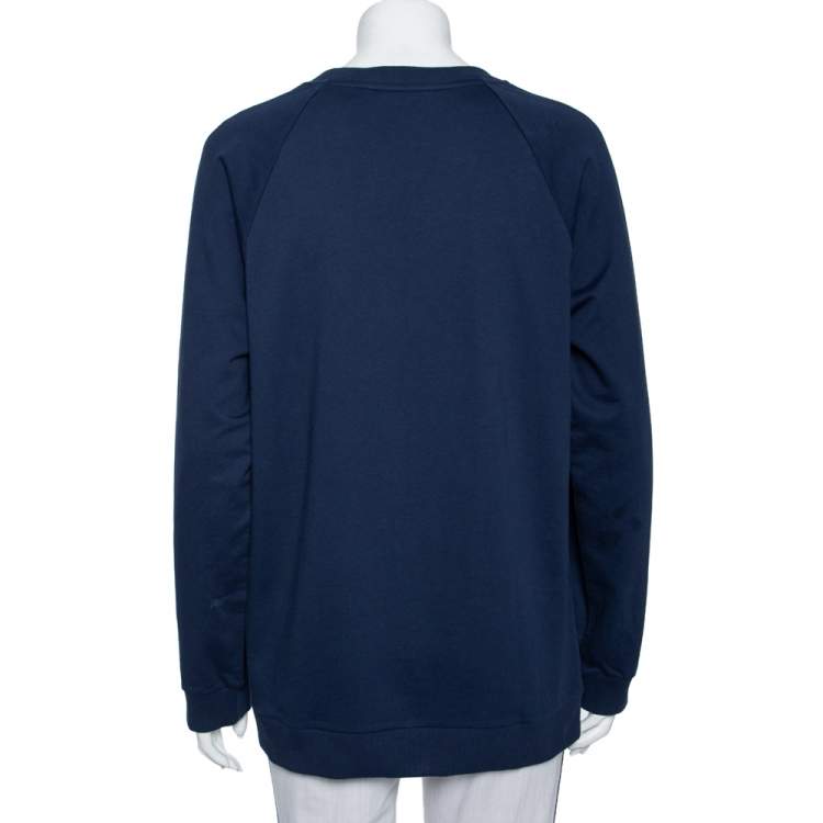 مملوكة مسبقًا Balmain Navy Blue Cotton Logo Stamp Detail Sweatshirt S
