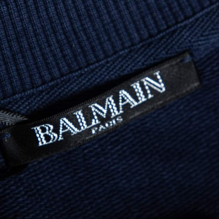 مملوكة مسبقًا Balmain Navy Blue Cotton Logo Stamp Detail Sweatshirt S