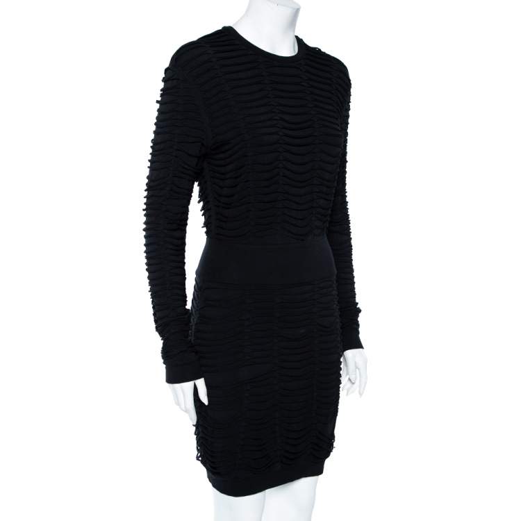 Pre Owned Balmain Black Jersey Distressed Overlay Round Neck Mini Dress S