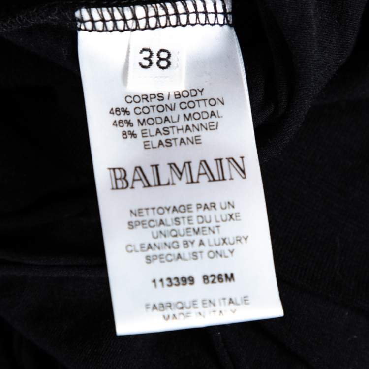 Pre Owned Balmain Black Jersey Distressed Overlay Round Neck Mini Dress S