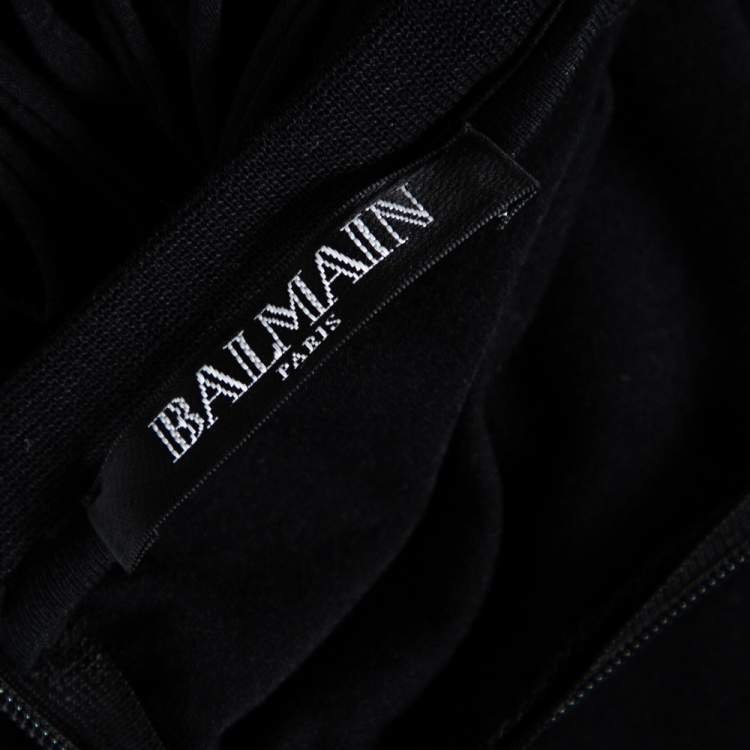 Pre Owned Balmain Black Jersey Distressed Overlay Round Neck Mini Dress S