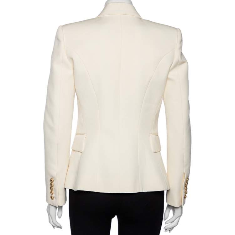 Pre Owned Balmain Cream Wool Double Breasted Blazer M
