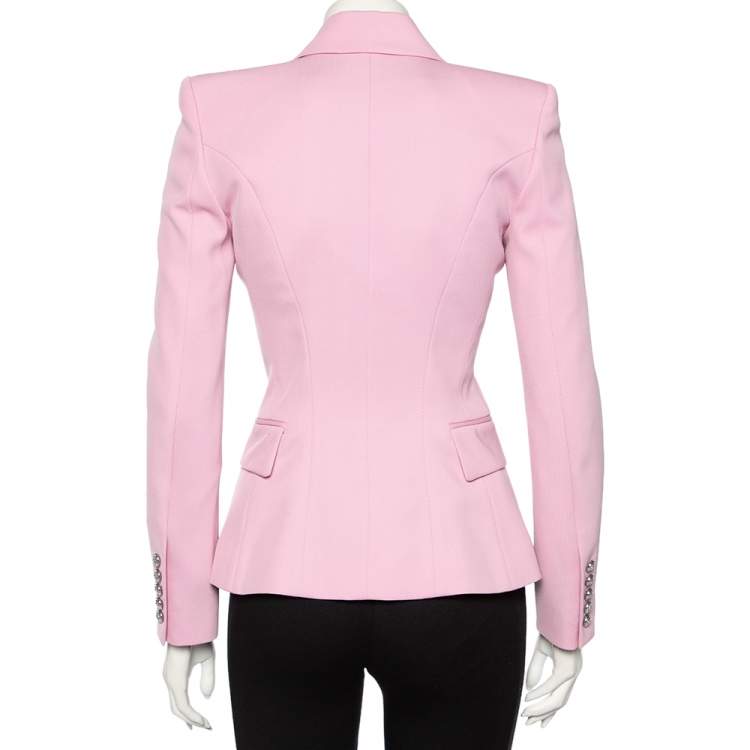 Pre Owned Balmain Rose Layette Wool Double Breasted Blazer S