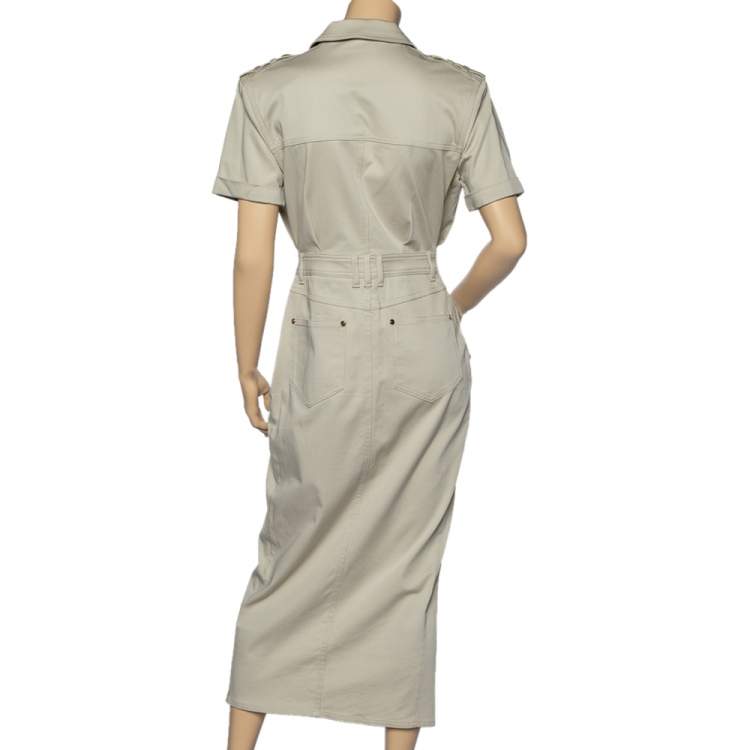Pre Owned Balmain Beige Stretch Cotton Double Breasted Dress M