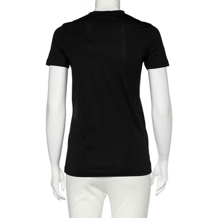 مملوكة مسبقًا Balmain Black & Gold Medallion Print Cotton Button Detail T-Shirt XS