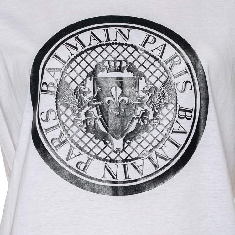 Pre Owned Balmain White Medallion Print Cotton Button Detail Sleeveless T-Shirt S