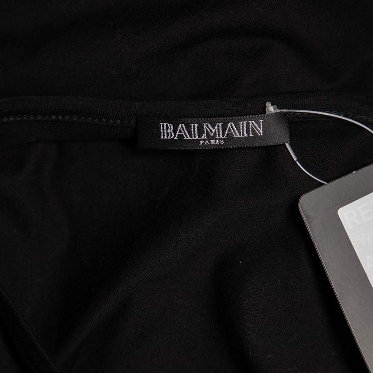 Pre Owned Balmain Black Logo Print Cotton Button Detail Sleeveless T-Shirt M