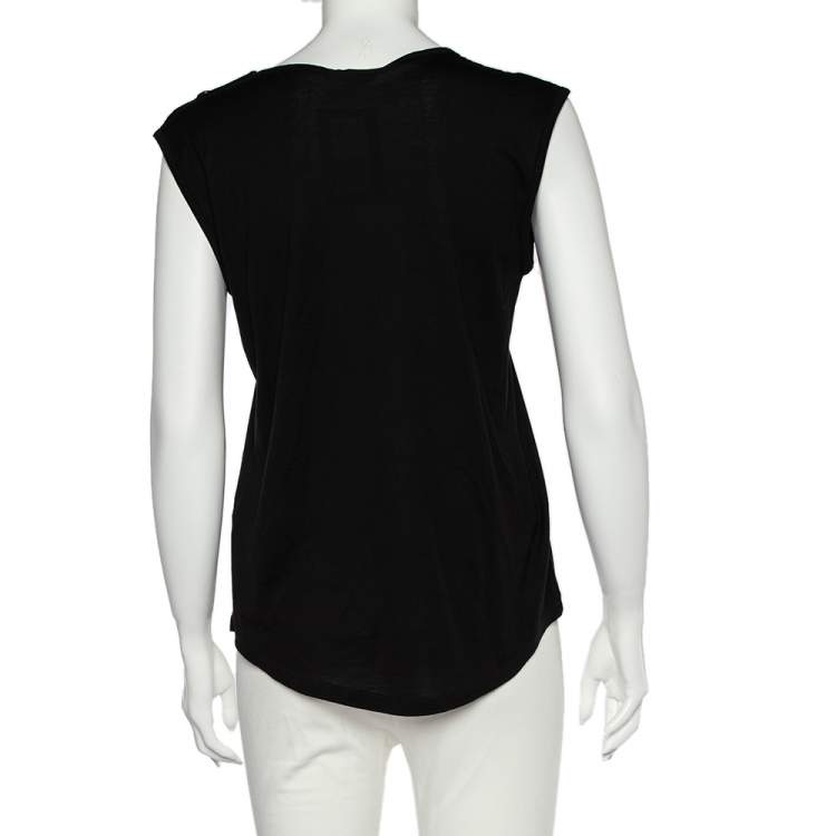 Pre Owned Balmain Black Logo Print Cotton Button Detail Sleeveless T-Shirt M