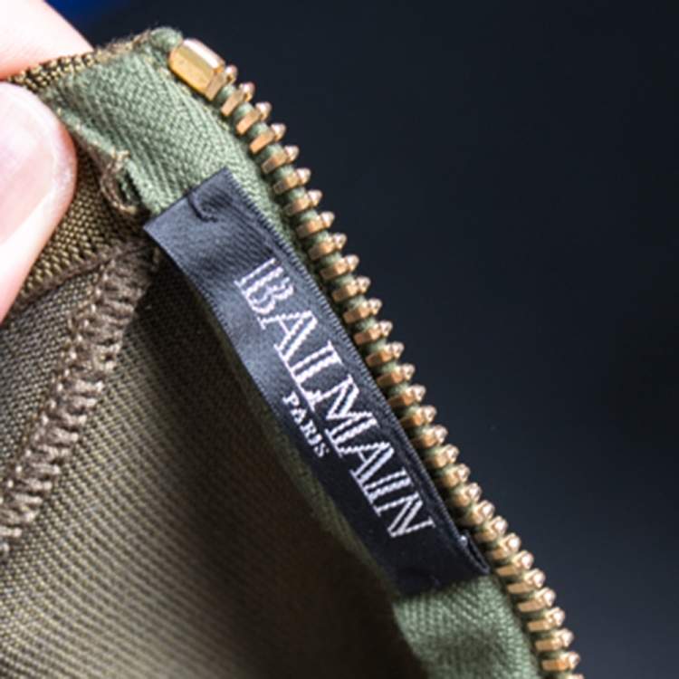 Pre Owned Balmain Olive Green Knit Cinched Waist Detailed Lace Up Mini Dress S