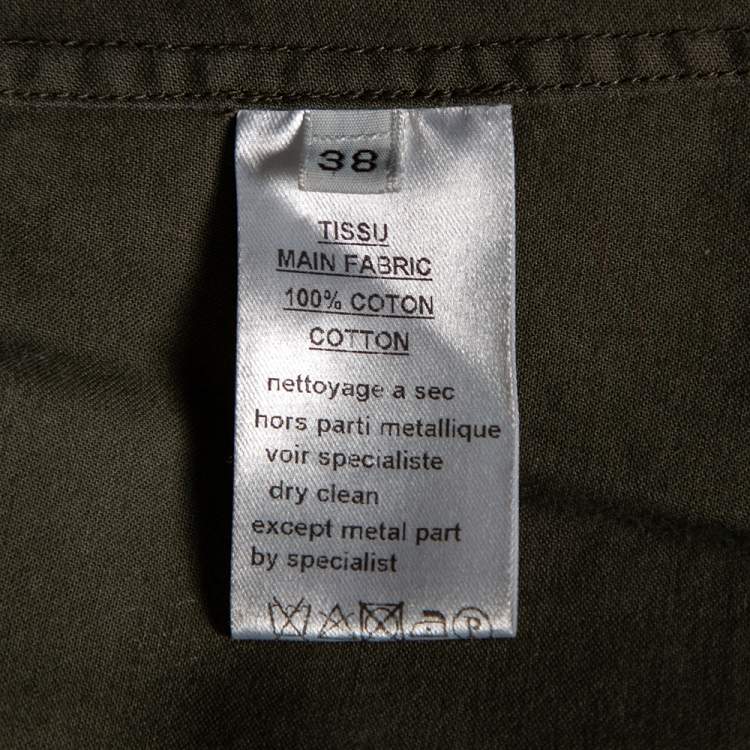 Pre Owned Balmain Dark Green Cotton Distressed Embellished Button Front Military Shirt M