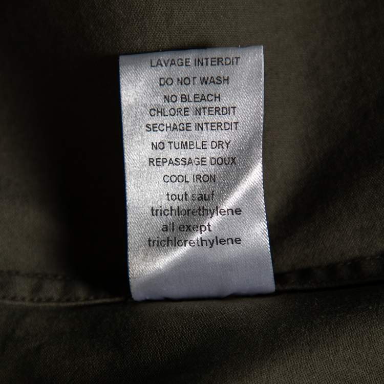 Pre Owned Balmain Dark Green Cotton Distressed Embellished Button Front Military Shirt M