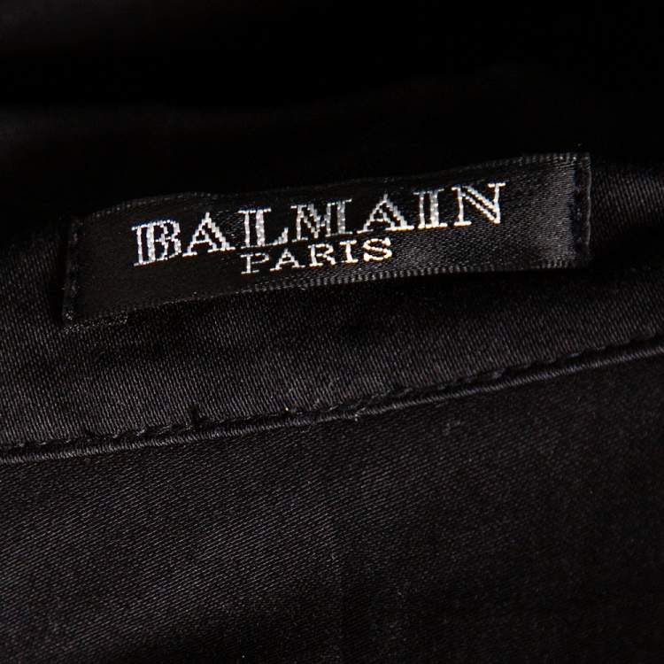 Pre Owned Balmain Black Embroidered & Embellished Cotton Button Front Military Shirt M