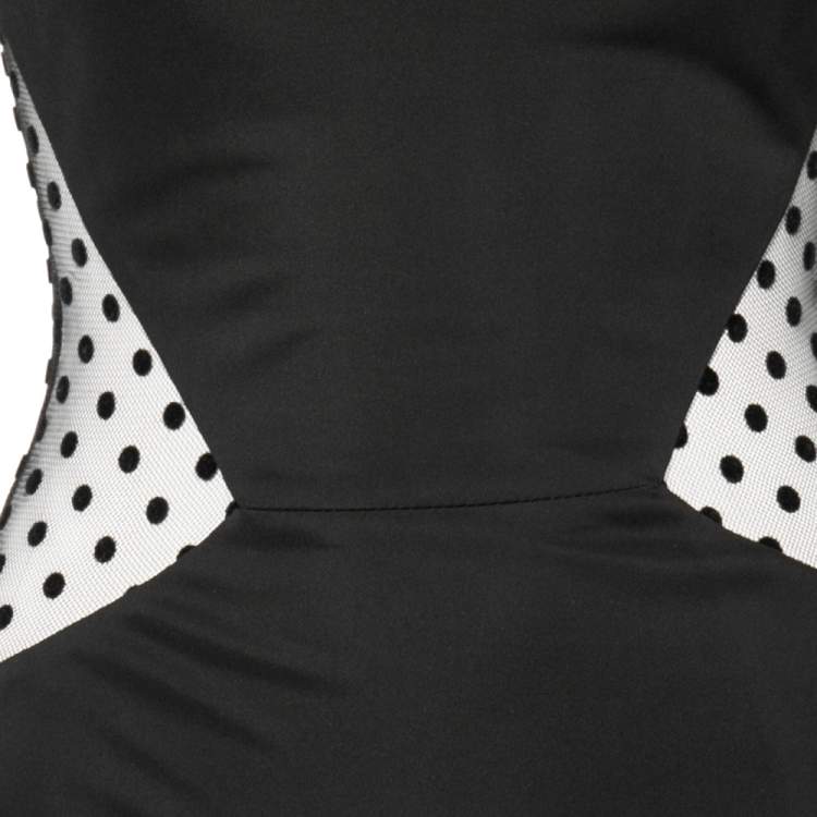 Pre Owned Balmain Black Jersey Polka Dotted Mesh Inset Detail Short Dress M
