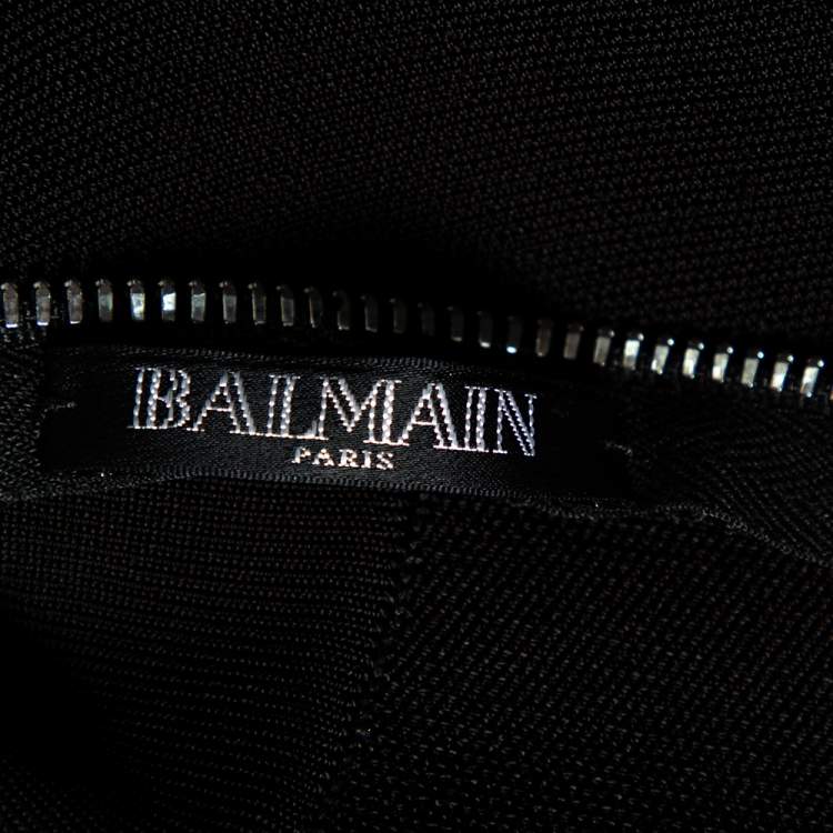 Pre Owned Balmain Monochrome Logo Knit Embossed Button Detail Bodycon Mini Dress M