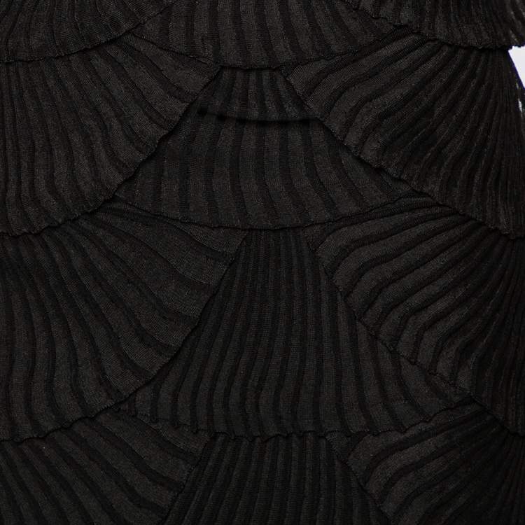 Pre Owned Balmain Black Knit Chain Sleeve Detailed Tiered Mini Dress S