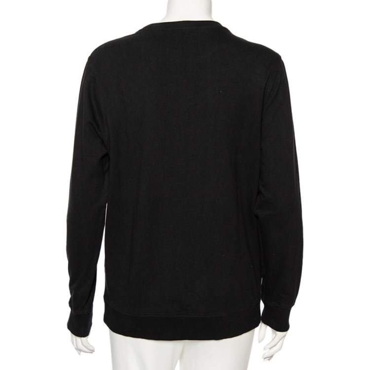 Pre Owned Balmain Black Cotton Logo Printed Crew Neck Sweatshirt S