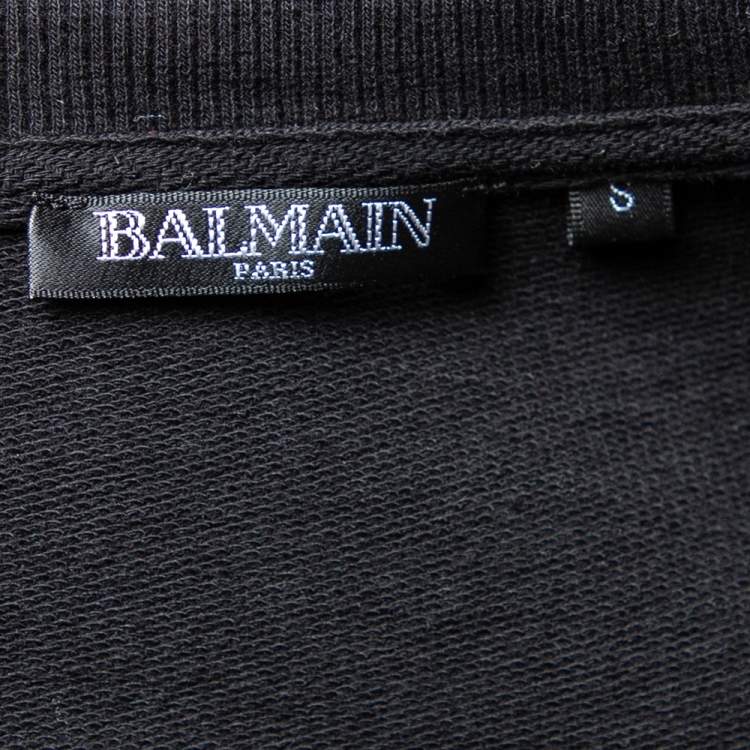 Pre Owned Balmain Black Cotton Logo Printed Crew Neck Sweatshirt S