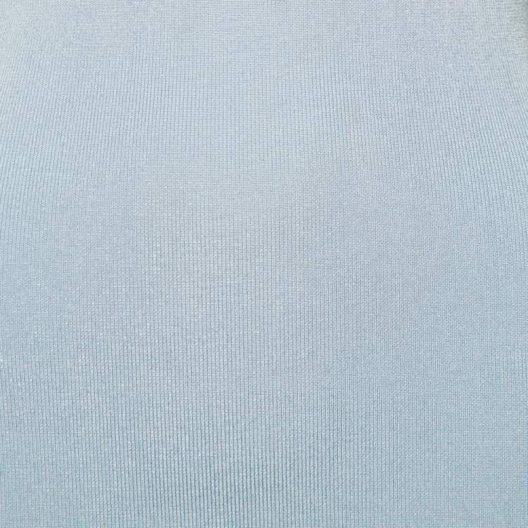 Pre Owned Balmain Light Blue Stretch Knit And Mesh Inset Neck Detailed Bodycon Dress S