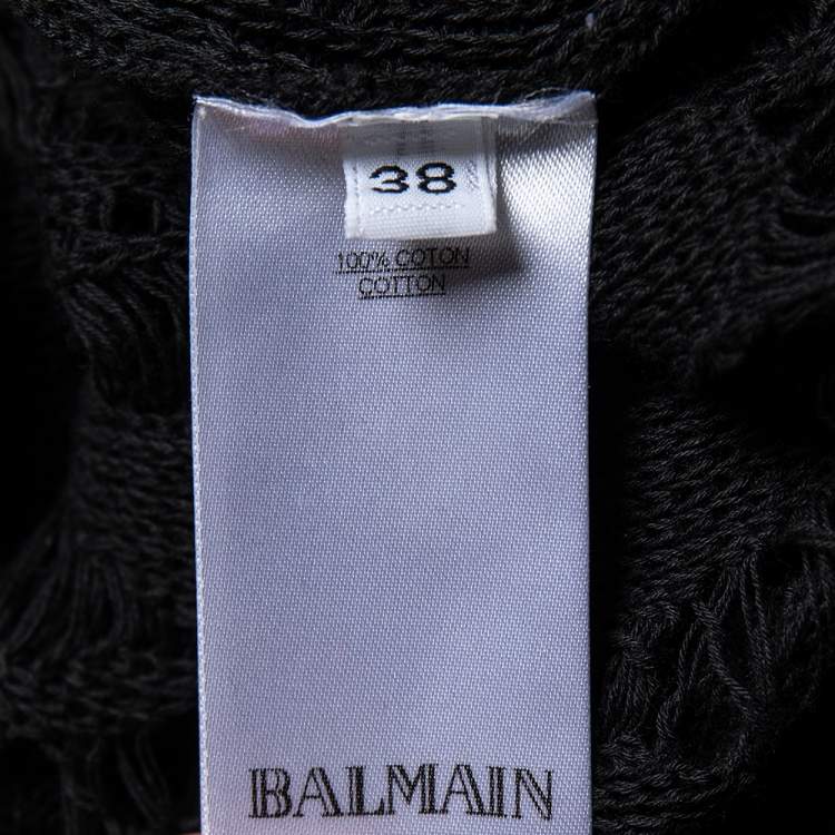 Pre Owned Balmain Black Perforated Knit Sheer Crewneck Top S