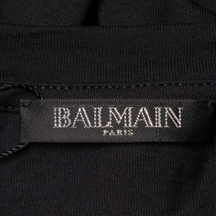 Pre Owned Balmain Black Logo Print Cotton Knit T-Shirt S