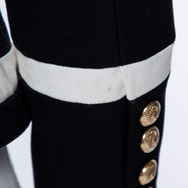 Pre Owned Balmain Monochrome Textured Cotton Button Detail Tailored Blazer S